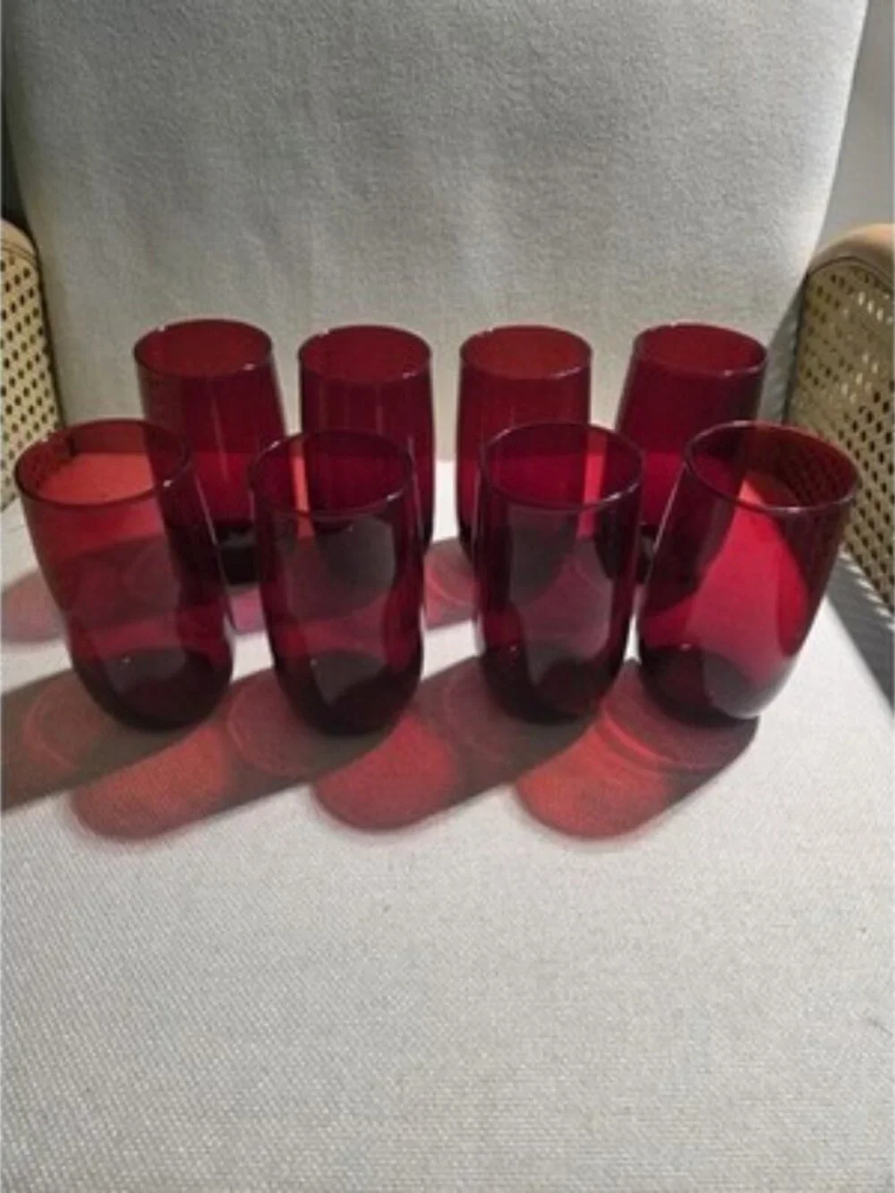Vintage Anchor Hocking Royal Ruby Red Smooth glass Tumblers Glasses Set of 8 MCM